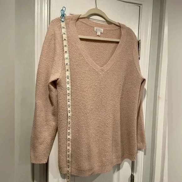 Market & Spruce Light Pink Long Sleeve V neck Ribbed Pullover Sweater Size M - Picture 6 of 10